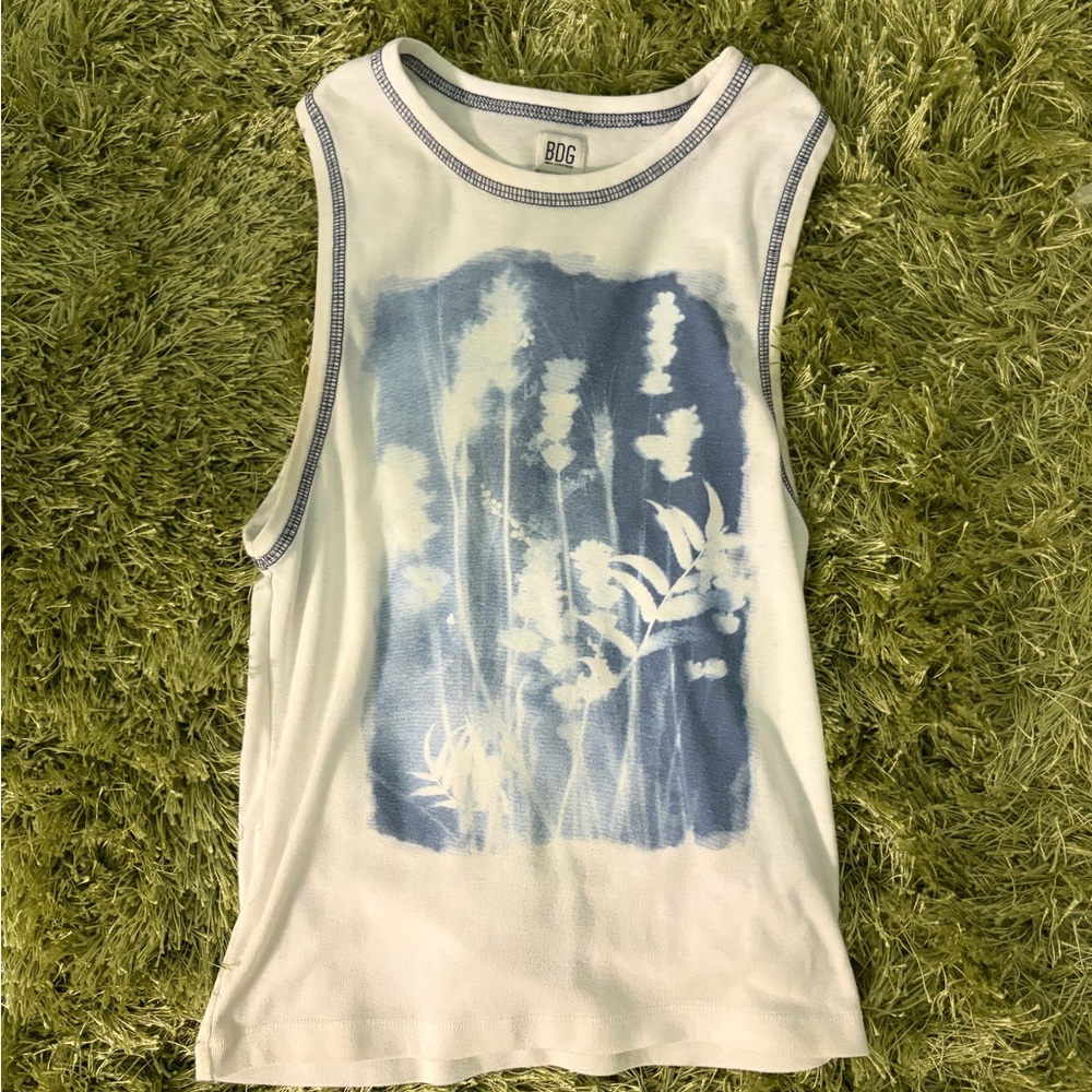 White and Blue Sleeveless Top
